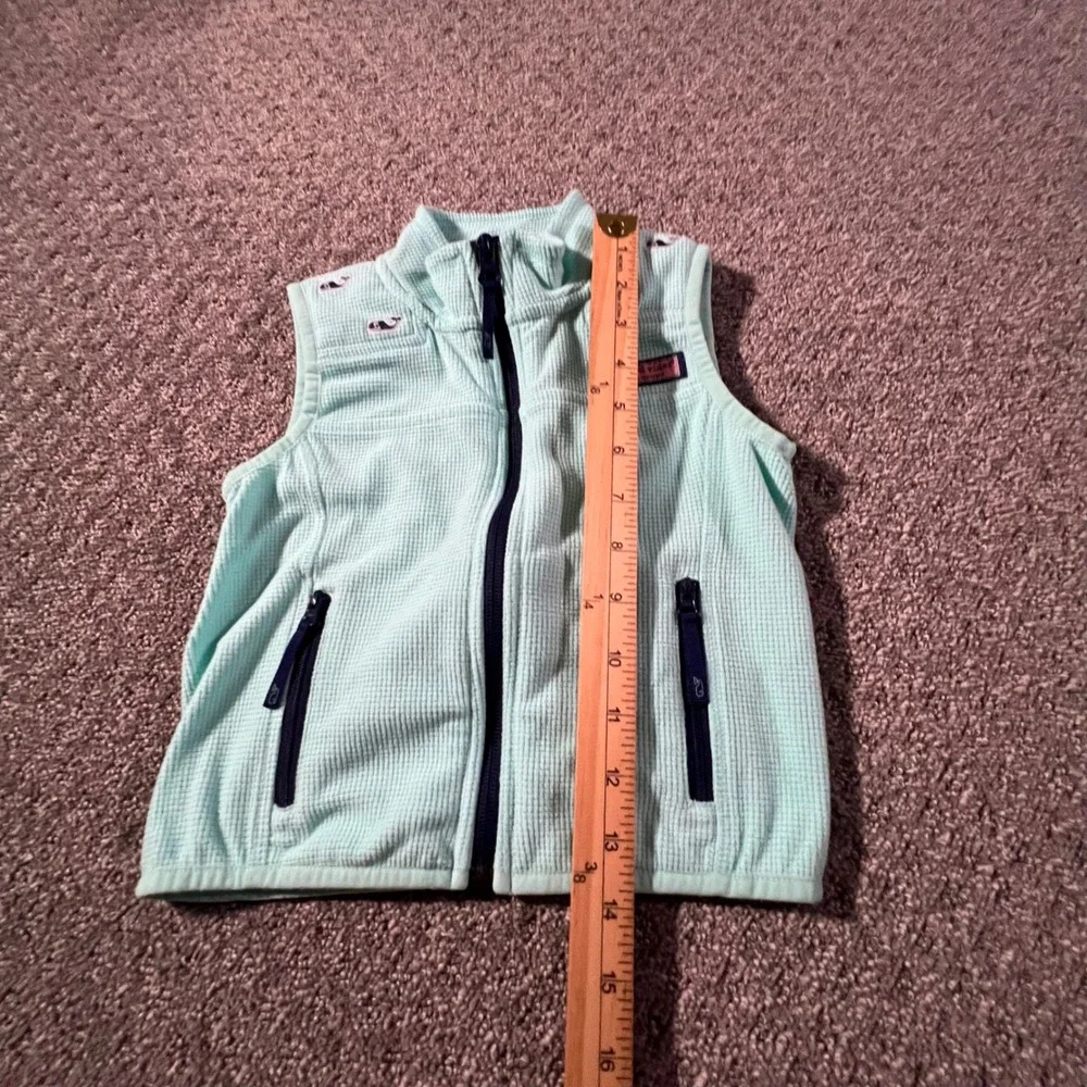 Vineyard‎ Vines Fleece Vest Kids 4T Mint Green Waffle Knit Whale Logo Zip Up